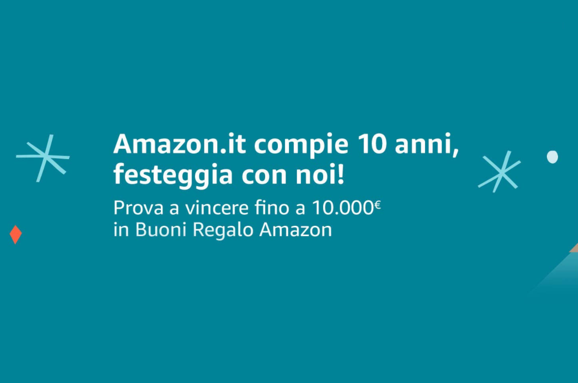 Amazon compie 10 anni: in palio fino a 10.000€ di buoni regalo