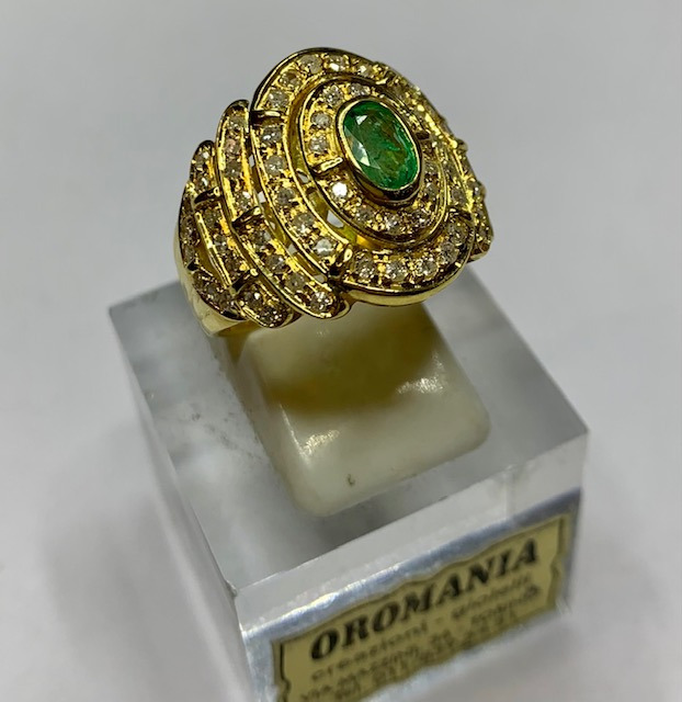 Vintage,  Anello a fascia con smeraldo e diamanti