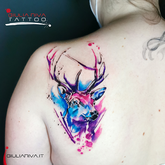 cervo tatuaggio animal ritrattoo tattoo harry potter cerva watercolor