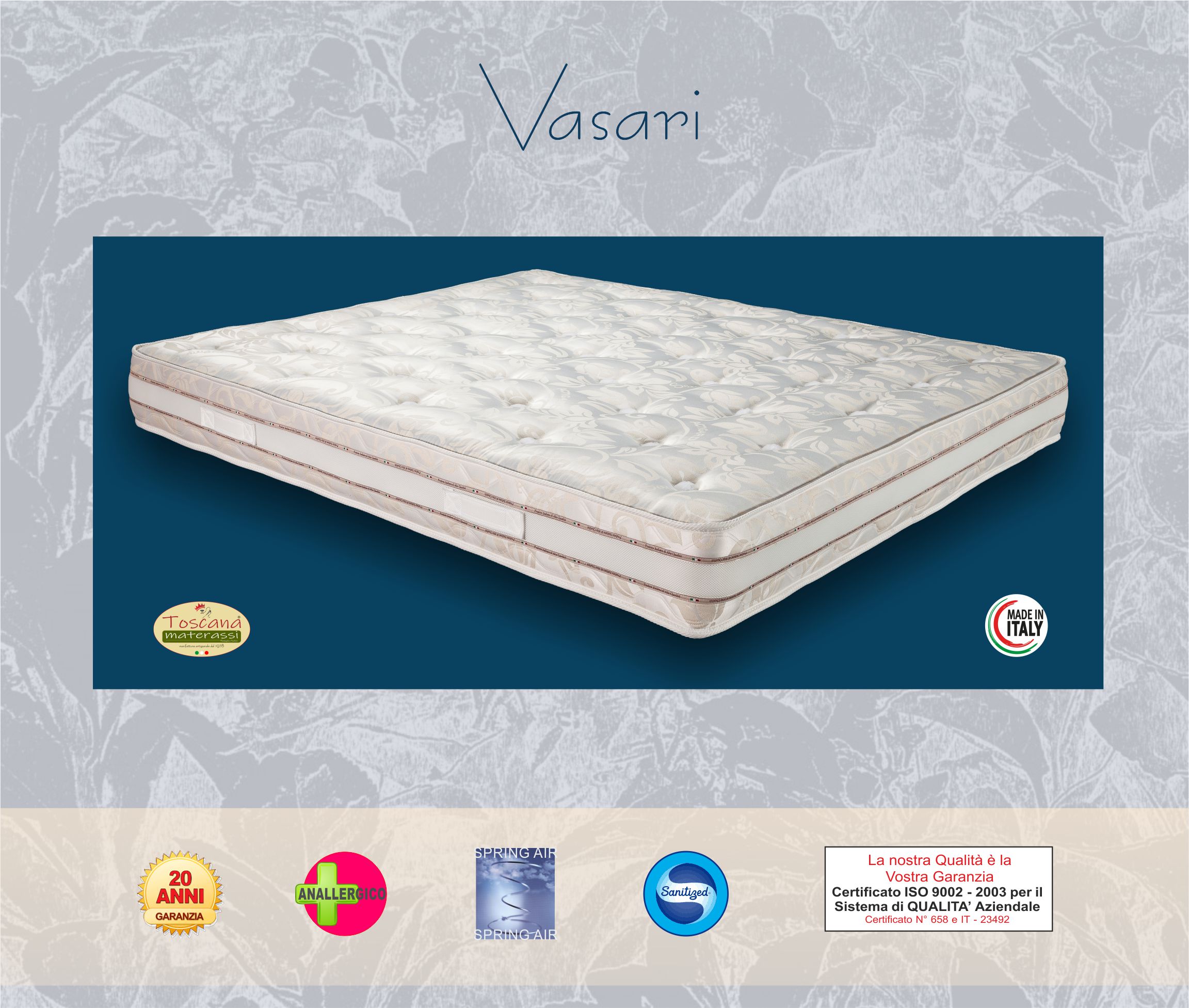 Matelas VASARI h. 21 - ressorts de bonnel orthopédiques 400 avec système hypoallergénique