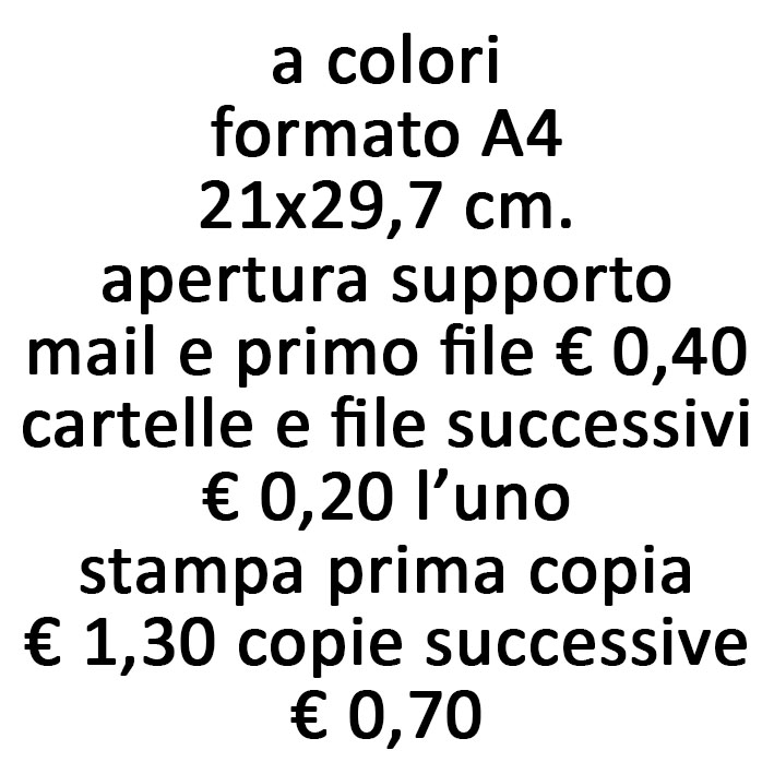 stampe da file a colori formato A4 carta 250 gr.