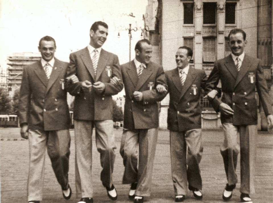 Milano 1948 - Partenza per le Olimpiadi di Londra - Polloni, Macario, Cerutti, Cambieri, Gotti.