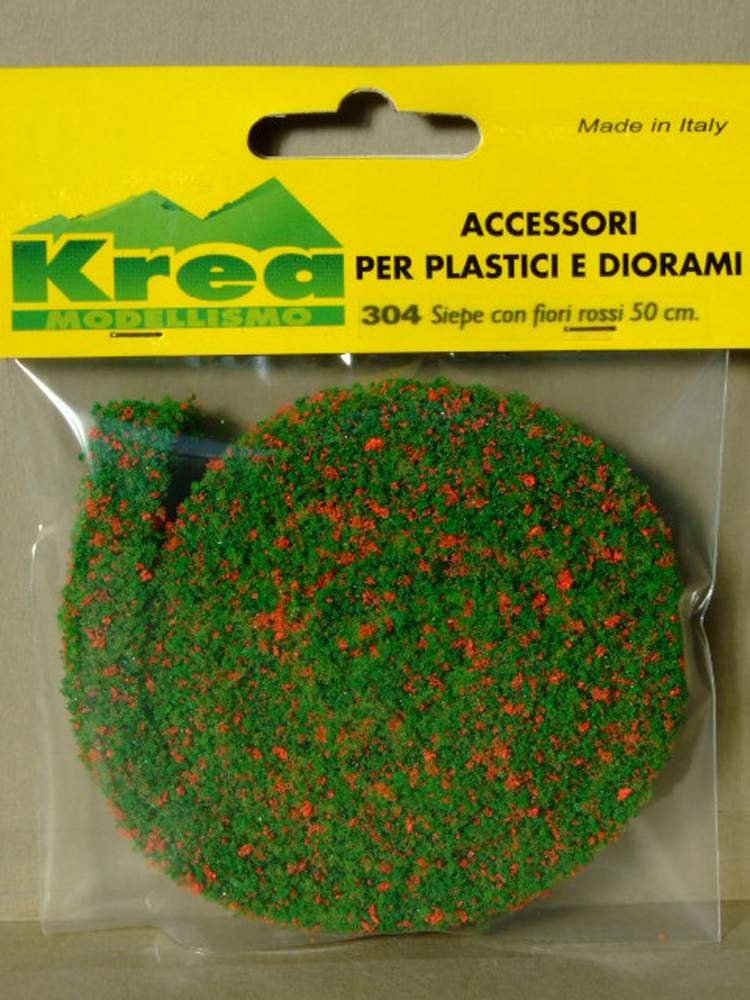 Siepe verde con fiori rossi per plastico o diorama cm. 50 - Krea Modellismo 304