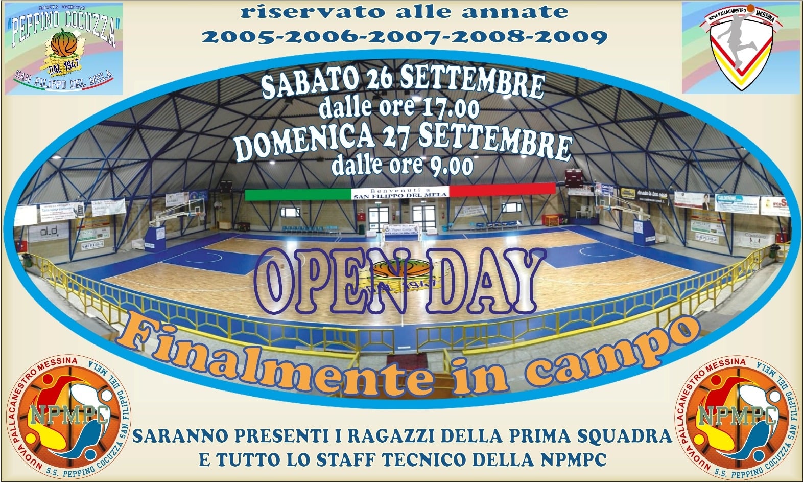 La Nuova Pallacanestro Messina Cocuzza organizza Sabato 26 e Domenica 27 Settembre l’”Open Day” per i nati dal 2005 al 2009