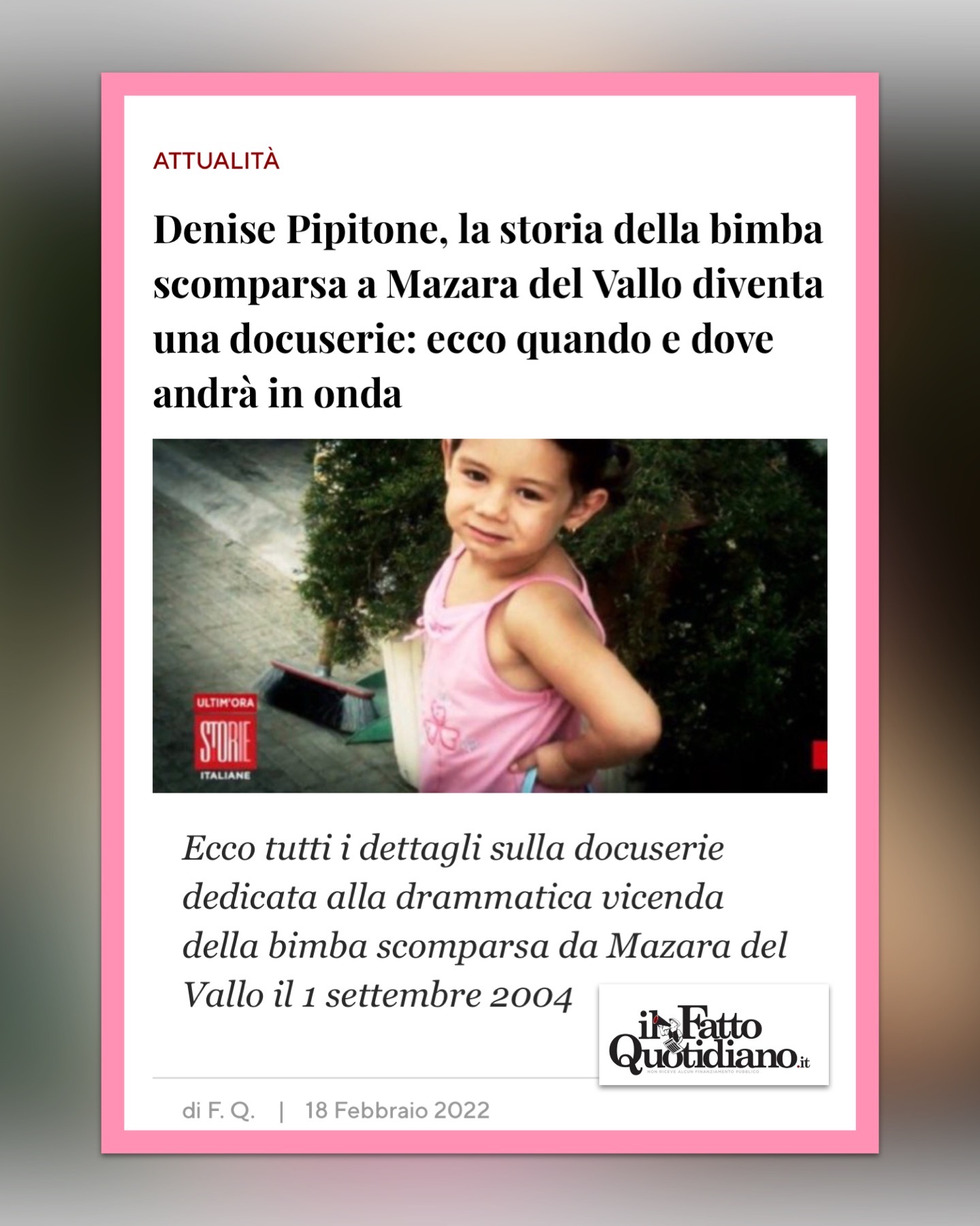 Denise Pipitone, la storia della bimba scomparsa a Mazara del Vallo diventa una docuserie