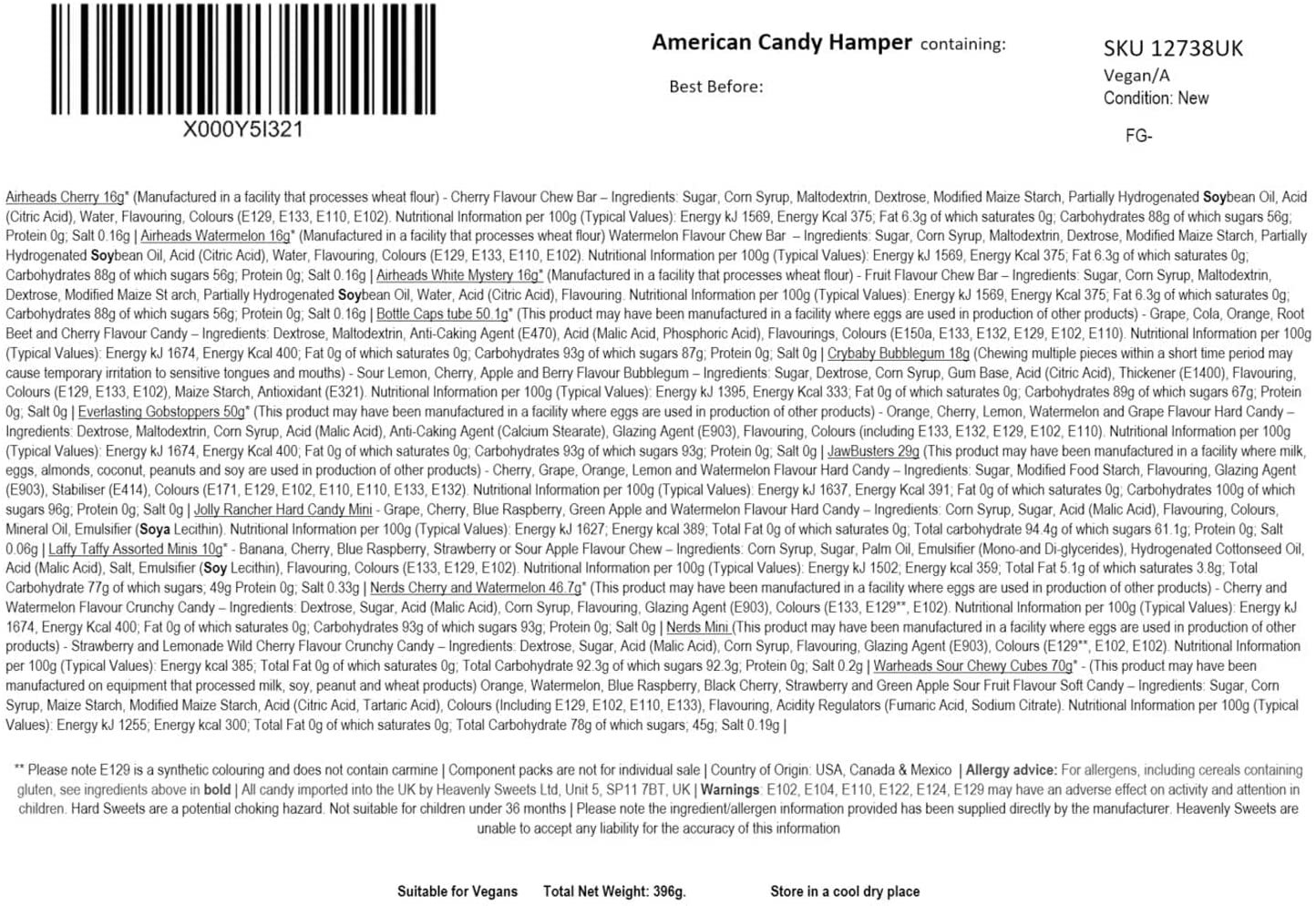 Rif_1094 Dolci celesti Americano 100% Scatola per snack e caramelle vegan