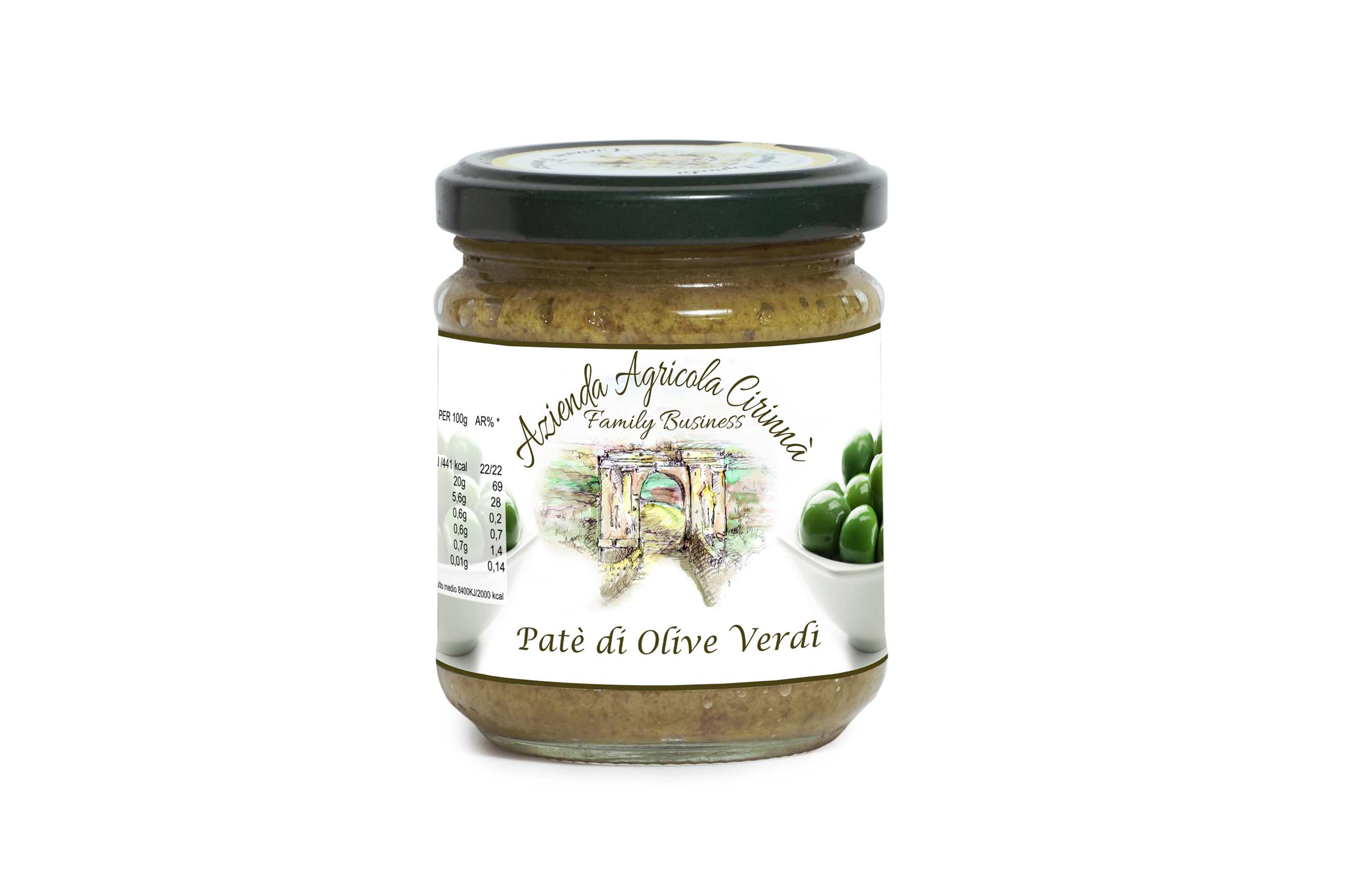 Pate' di Olive Verdi 100% Siciliane dei Monti Iblei conf 190 gr