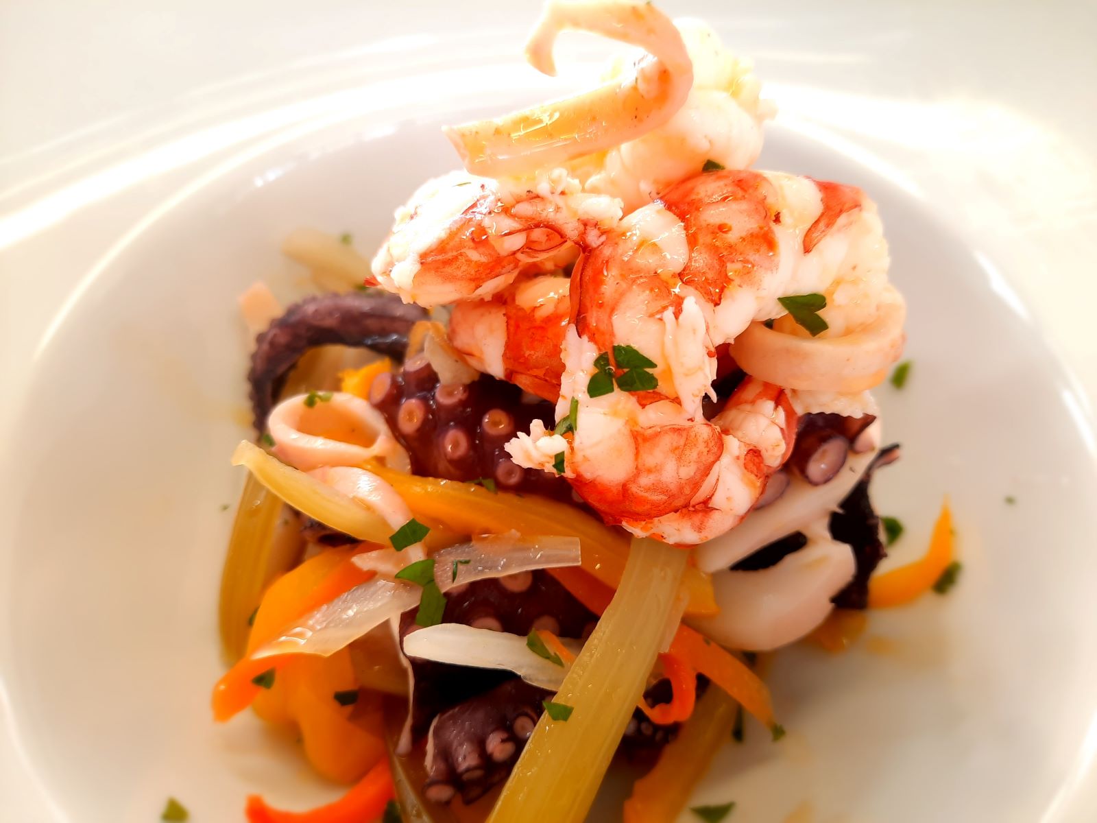 Seafood salad with octopus, cuttlefish and prawns