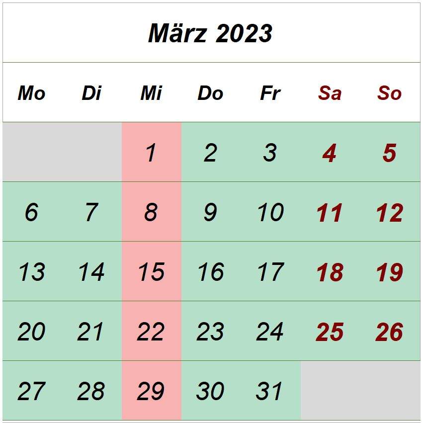 Öffnungszeiten März 2023