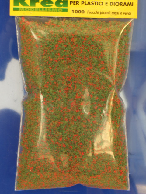 Fiocchi verdi con fiori rossi per plastico o diorama gr. 25 - Krea 1009