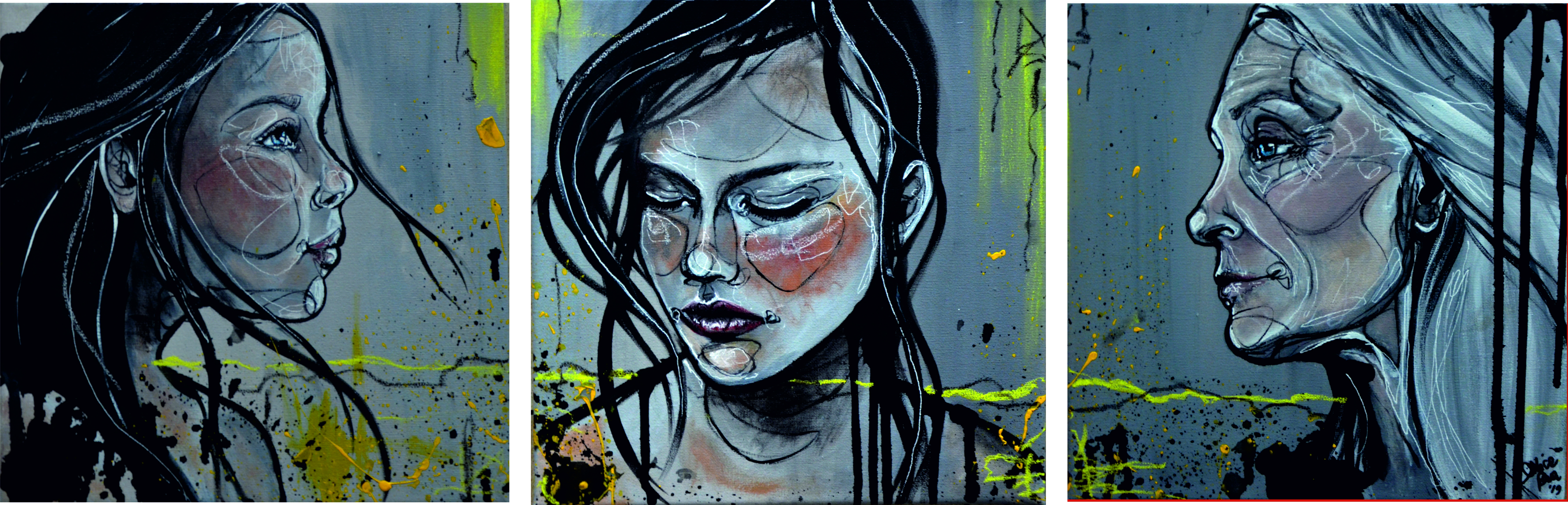 Mixed media on 3 canvas - 30x30 cm