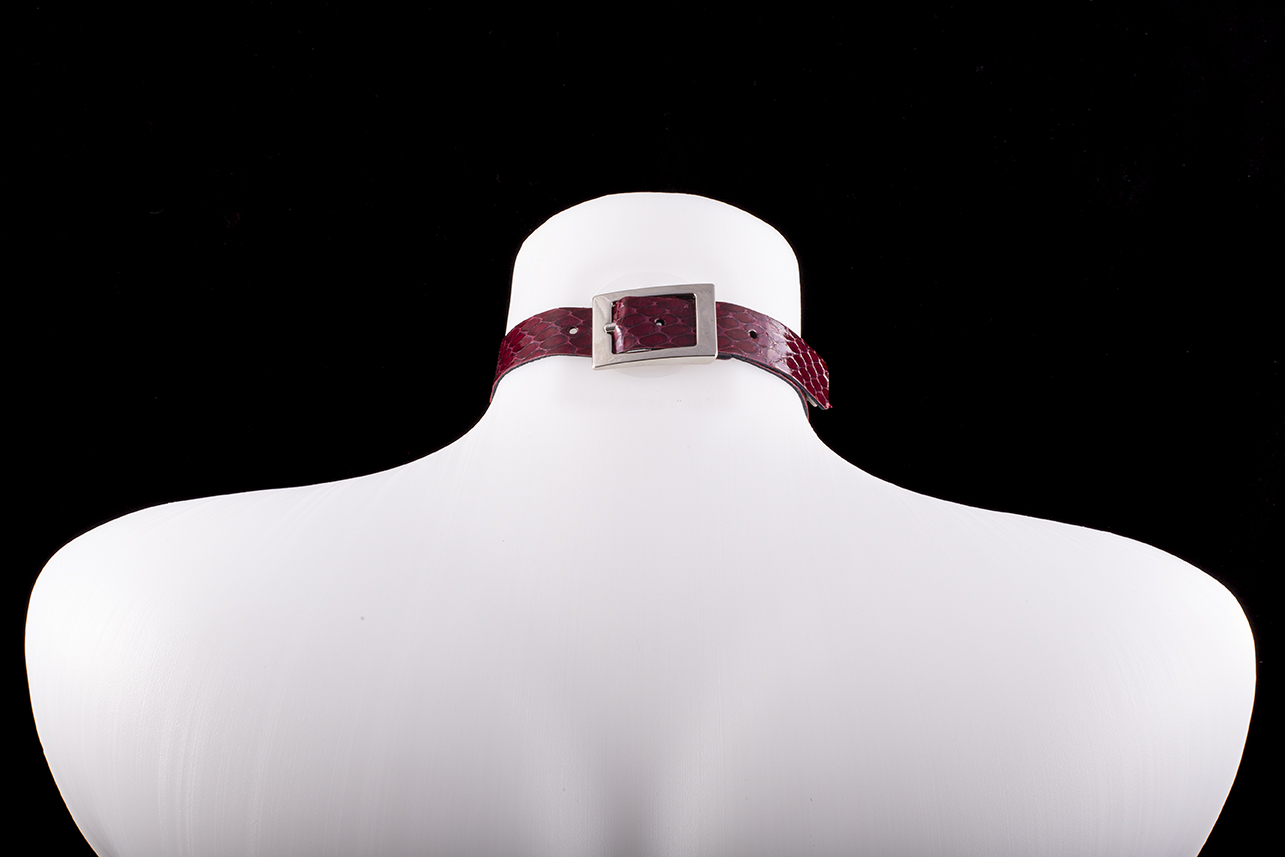Choker Olimpia con Pietre in Real Snake Col. Bordeaux