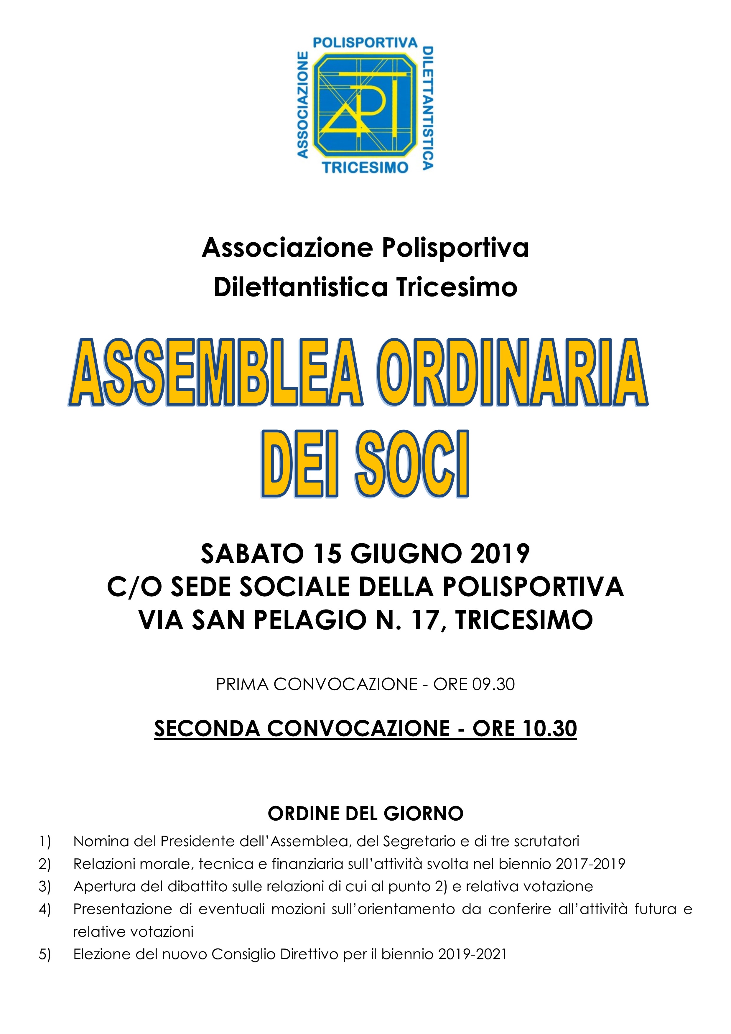 Assemblea ordinaria Polisportiva Tricesimo - 15 giugno 2019