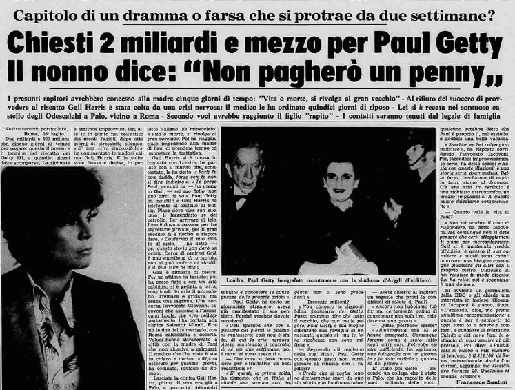 La triste storia di Paul Getty, sequestrato dalla 'ndrangheta nel 1973
