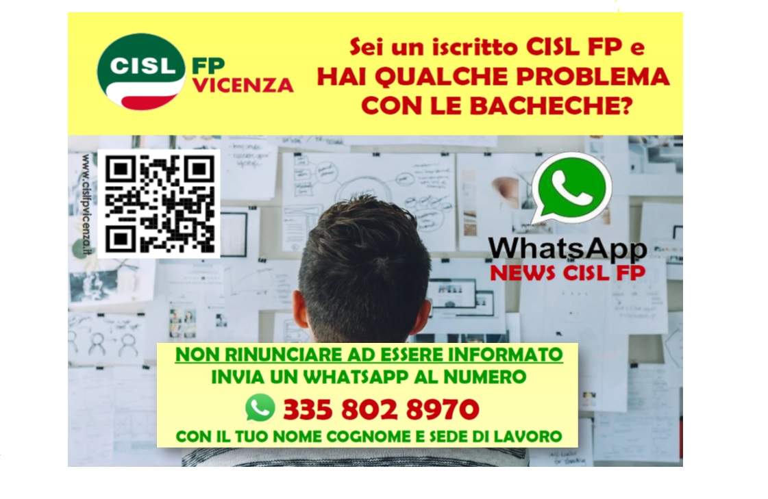 Cisl FP Vicenza. Non rinunciare ad essere informato: memorizza il nuovo numero WhatsApp CISL FP Vicenza