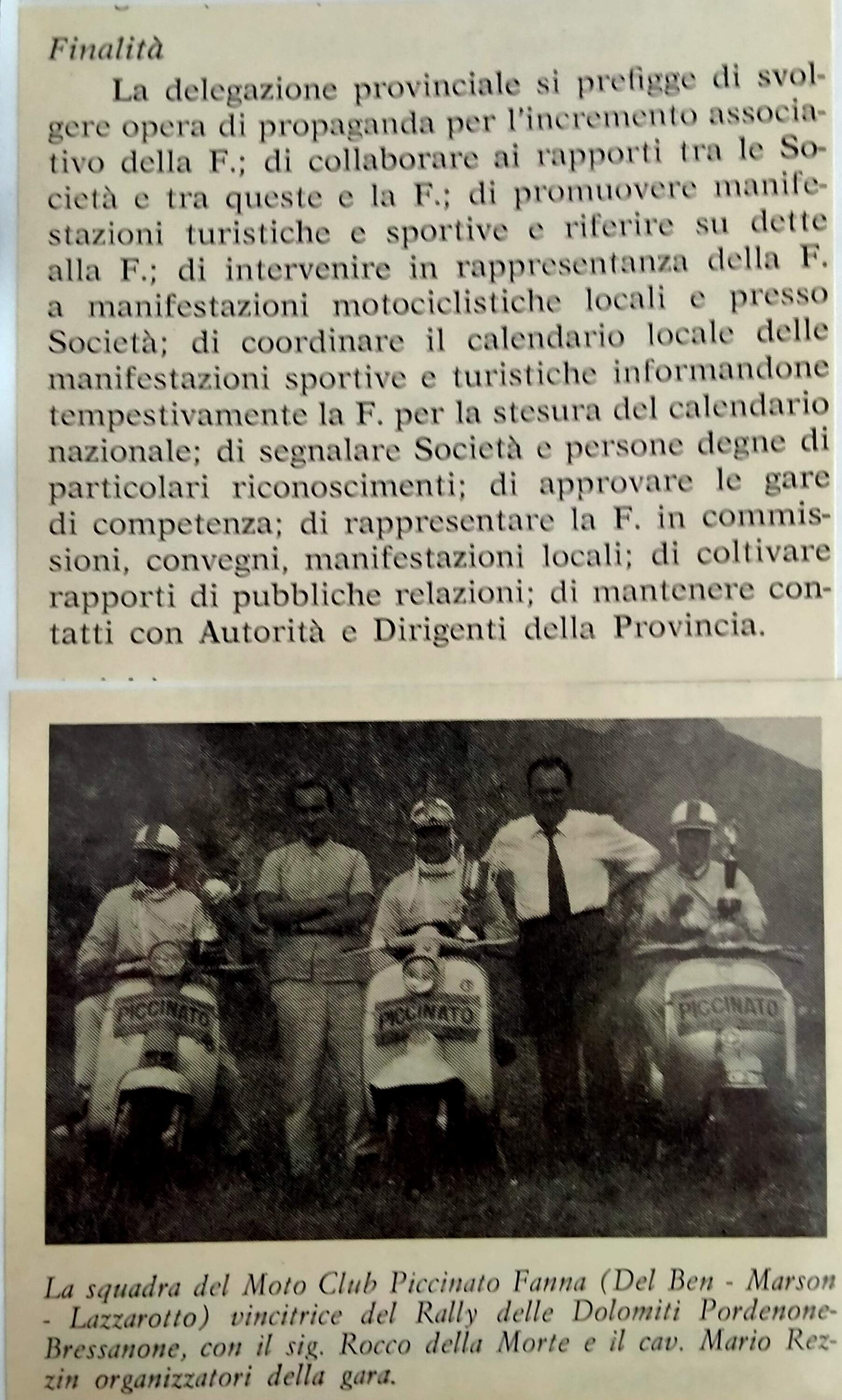 Il primo motoclub fondato a Fanna, il Motoclub Piccinato Fanna