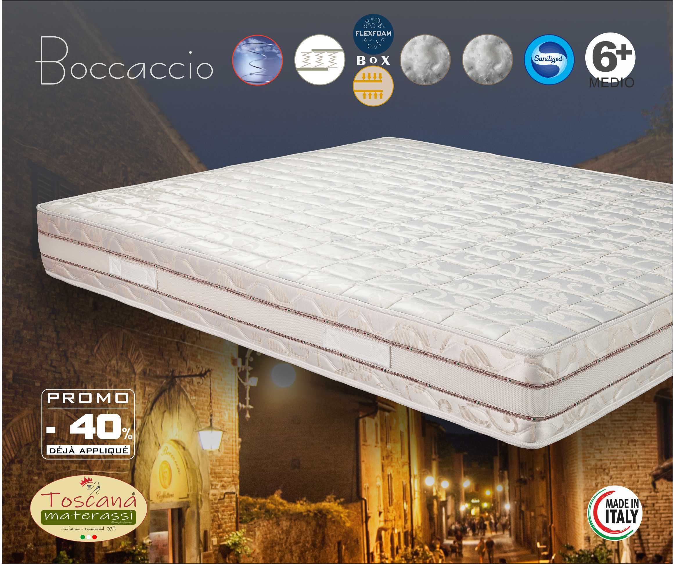 Matelas BOCCACCIO h. 21 - ressorts de bonnel confort 400 avec système hypoallergénique