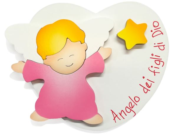 Angelo dei figli di Dio - cuore bianco angelo rosa (11x9x1) cod.70049