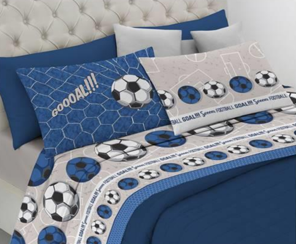 Completo letto lenzuola Calcio (rosso, blu, azzurro, grigio)