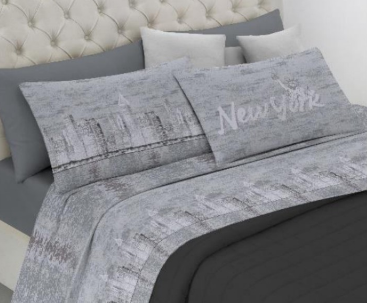Completo letto lenzuola New York ( grigio- blu)