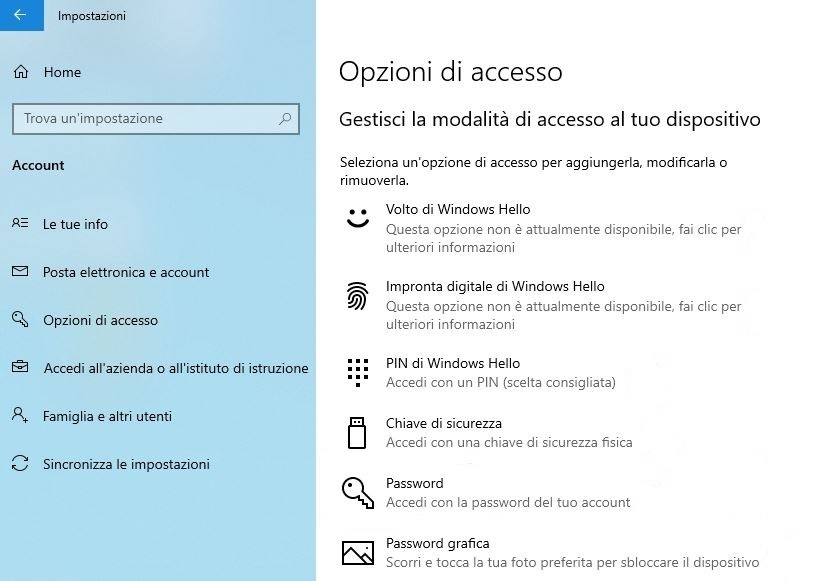 Sistemi di Sicurezza in Windows 10 per proteggere il proprio Account