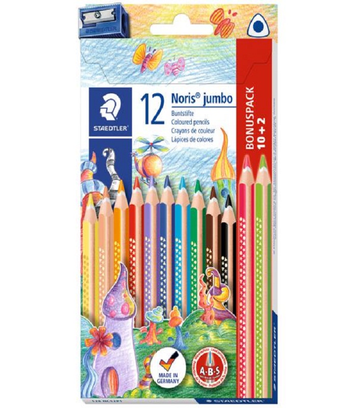 STAEDTLER NORIS JUMBO 12 PASTELLI TRIANGOLARI CON TEMPERINO