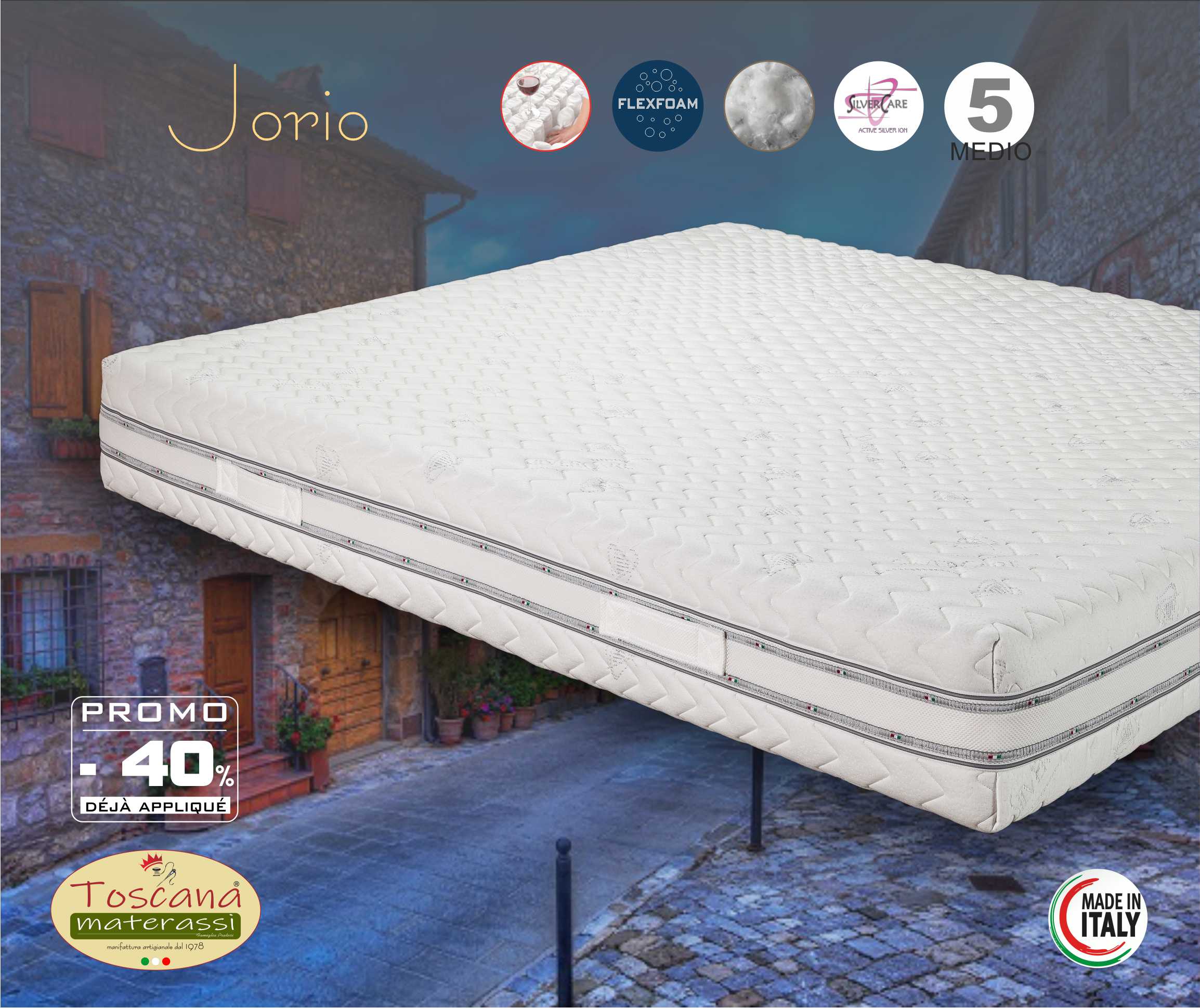 Matelas JORIO h. 22 - ressorts indépendants 1000 système hypoallergénique, amovible et lavable