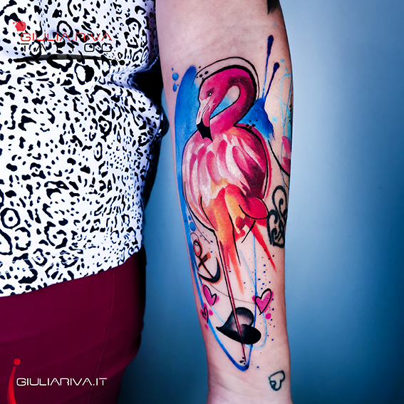 fenicottero tatuaggio  flamingo tattoo realistico ritratto