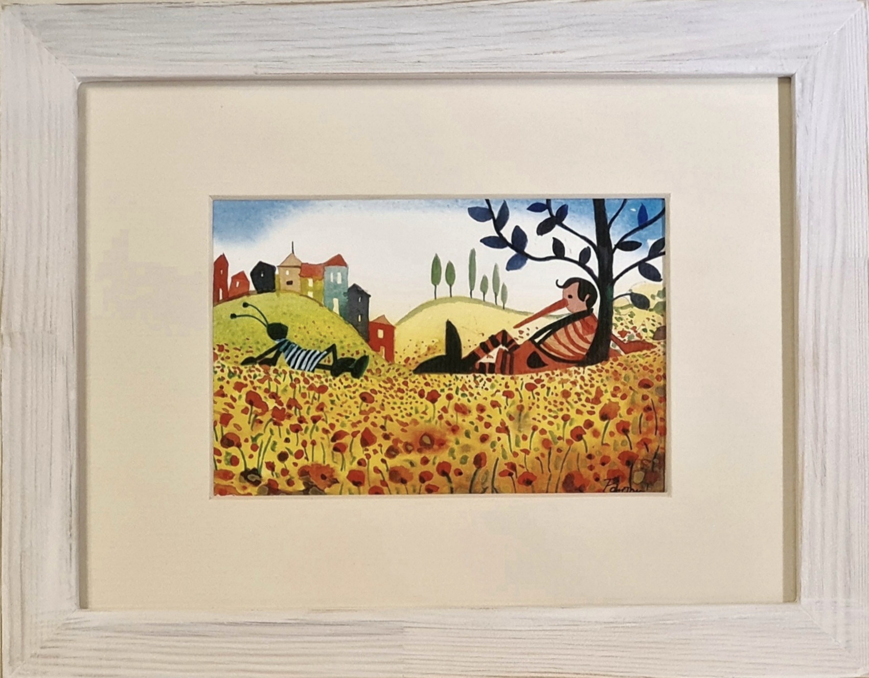 Pinocchio nel campo di papaveri con cornice - Pinocchio poppies with frame