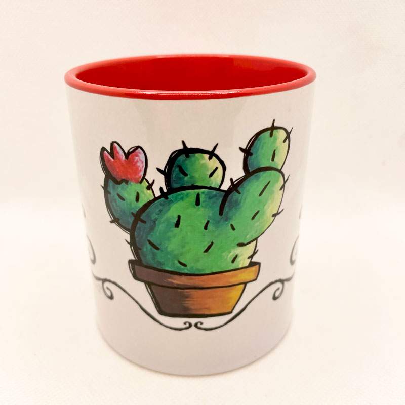 Tazza in rosso con cactus